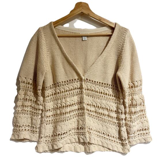 Sundance Sweaters - Sundance Cardigan Women Small V Neck Button Front Cream Knit Sweater 3/4 Sleeve